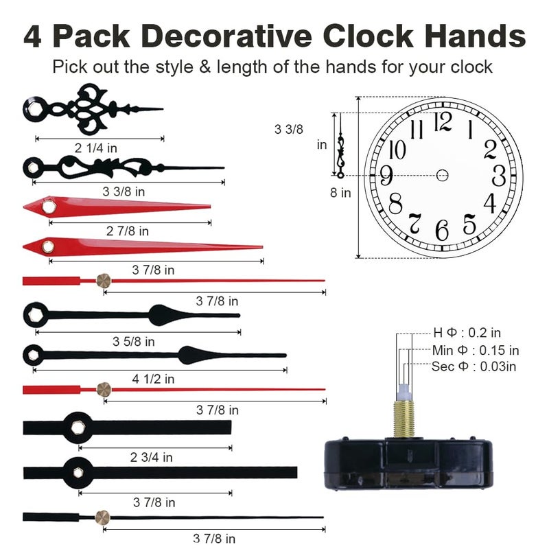 EMOON 2 Pack Silent Sweep Quartz Clock Movement Mechanism with 4 Hands, DIY Repair Replacement for Custom Clocks (Shaft Length 7/8 in) - Image 3